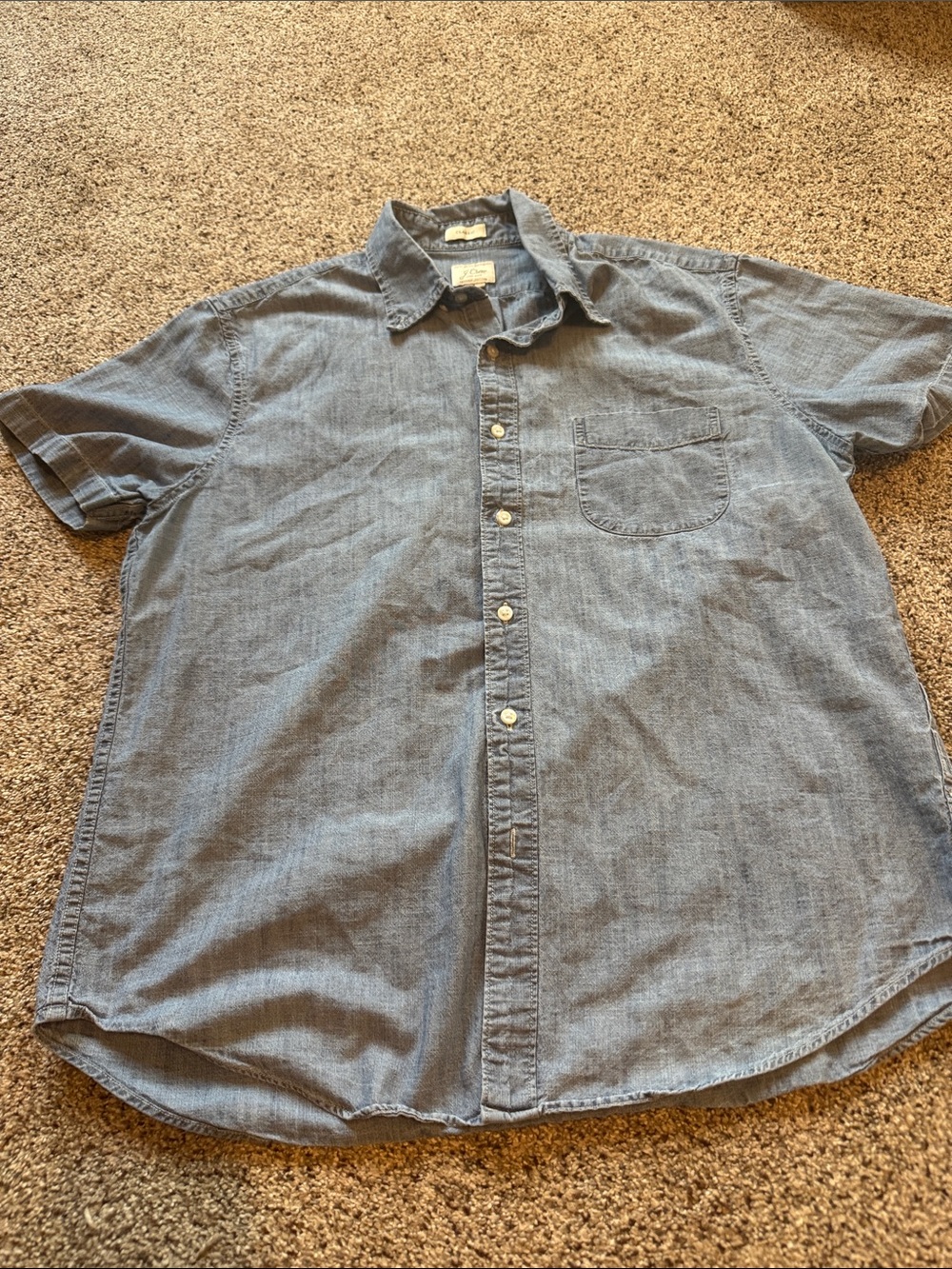 J. Crew Short-Sleeve Chambray Button-Down Shirt - Light Blue size L